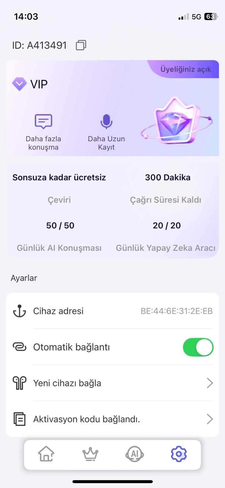Aktivasyon kartı bağlandı, sınırsız üyelik açık.