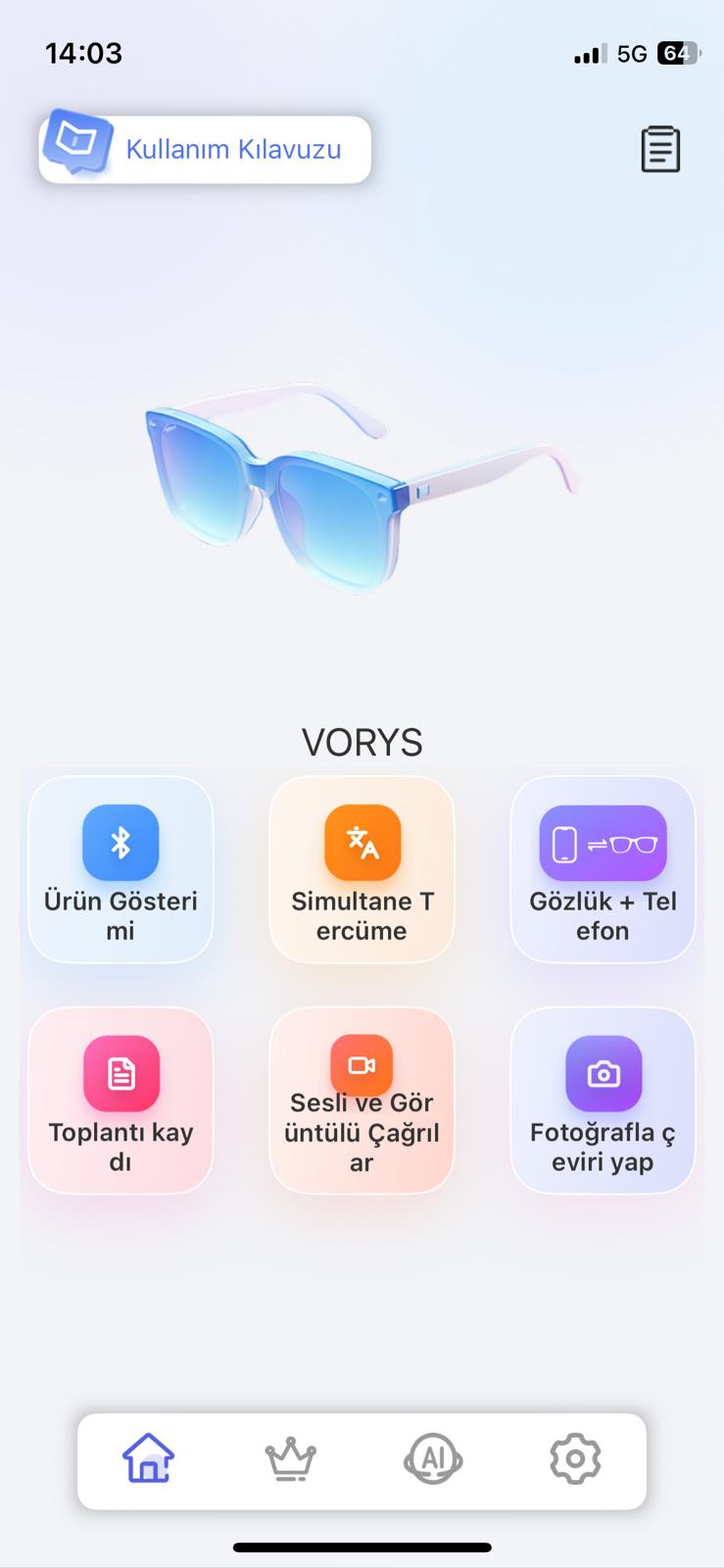 6 özellik tek ekranda: çeviri, çağrı, AI, fotoğraf çevirisi.